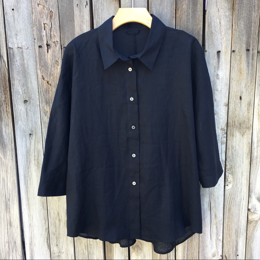 About Design Corp 100% Linen Tunic Top Black